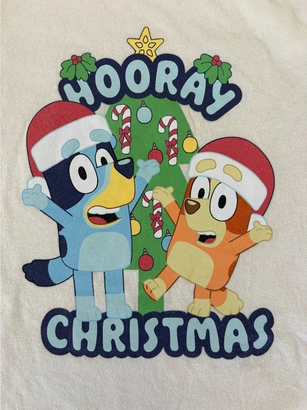 Disney Bluey Christmas Print Tee in Cream with Free Bluey Halloween Tee Sz: 4T